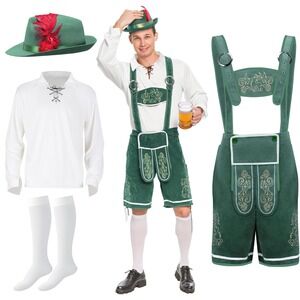 Mens Oktoberfest Bavarian Halloween Costume Size L Lederhosen Shirt Hat Socks